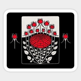 BLACK WHITE RED ROSES AND ROSEBUDS Art Nouveau Floral Sticker